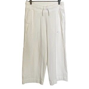 Nike Pants Women’s Small White Wide Leg Cropped Athletic Casual Pull On Swoosh
